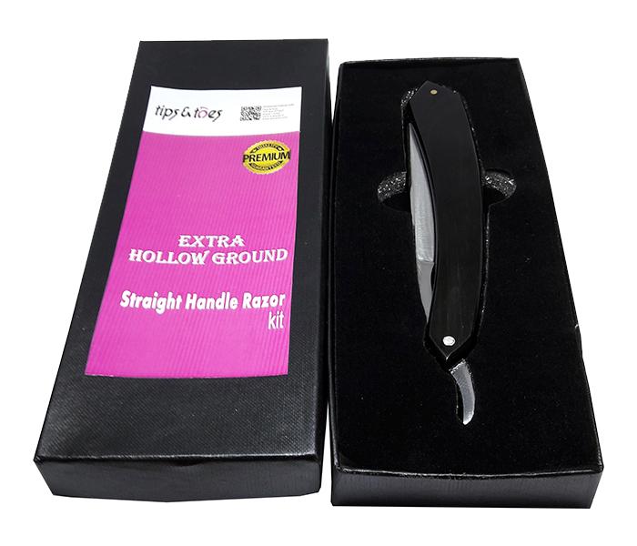 Tips & Toes TT-0719 Extra Hollow Ground Carbon Steel Straight Handle Razor with Buffalo Horn Handle - Black - Zoom Image 3