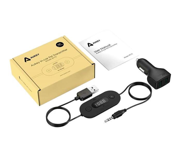 AUKEY BT-F2 In Car FM Transmitter Radio Adapter with Dual USB 4.8A Car Charger - Black - Zoom Image 1