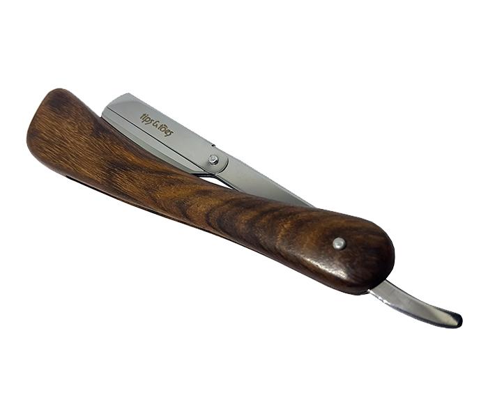 Tips & Toes TT-0739 Professional Straight Razor with Wooden Handle - Brown & Silver - Zoom Image 1