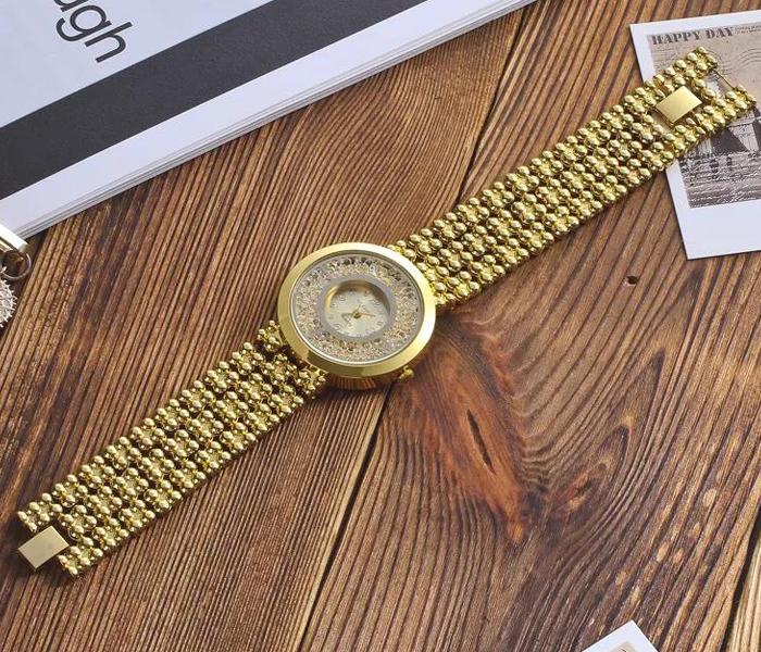 Diamond Stoned Bracelet Ladies Watch - Gold - Zoom Image 3