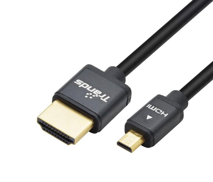 Trands TR-CA878 Type D Micro HDMI Male to Type A HDMI Male Cable - Black, 2 Meter - Zoom Image 1