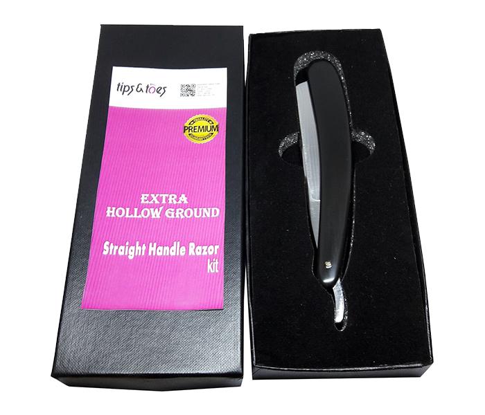 Tips & Toes TT-0716 Extra Hollow Ground Carbon Steel Straight Handle Razor with Plastic Moulded Handle - Black - Zoom Image 1