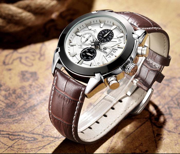 MEGIR 2020 Men Quartz Genuine Leather Chronograph Watch (Brown) - Zoom Image 3