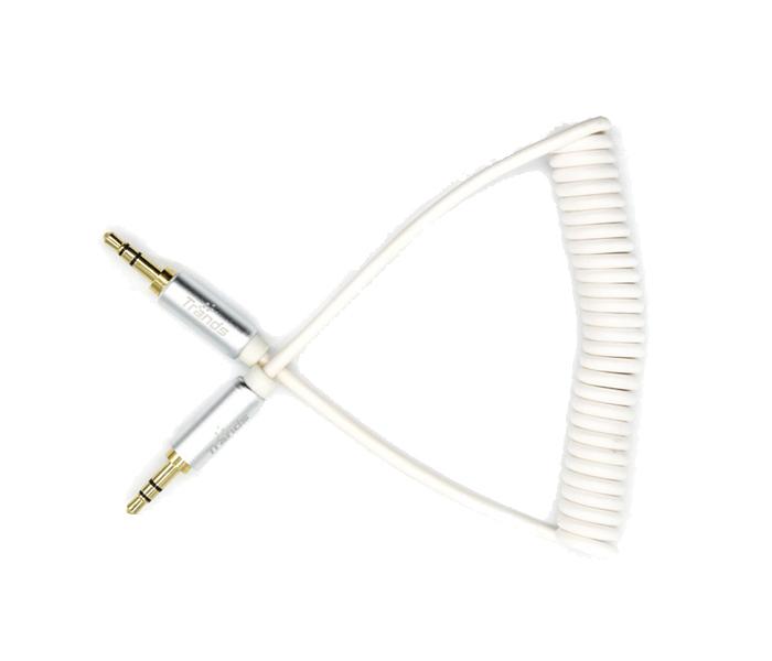 Trands TR-CA851 3.5mm Coiled Car Male to Male Auxilliary Audio Cable - White - Zoom Image 1