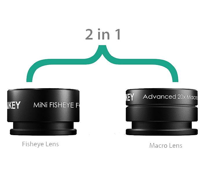 AUKEY PL-A2 2-in-1 Mini 10X Macro Lens & Mini 160 FOV Fish Eye Wide-Angle Lens - Black - Zoom Image 5