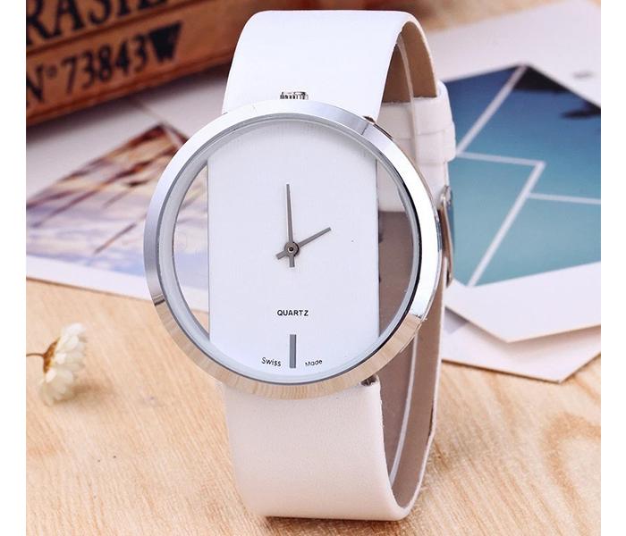 Transparent Quartz Leather Korean Wrist Watch for Unisex - White - Zoom Image 2