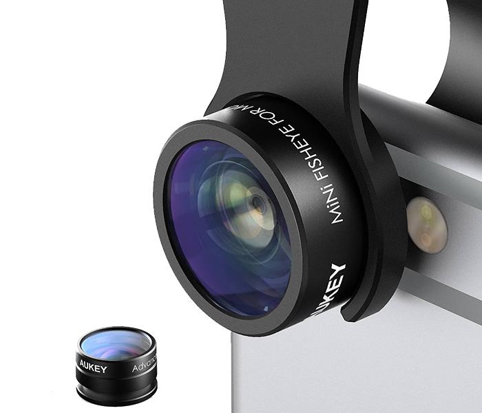 AUKEY PL-A2 2-in-1 Mini 10X Macro Lens & Mini 160 FOV Fish Eye Wide-Angle Lens - Black - Zoom Image 1