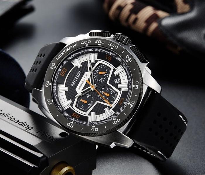 MEGIR 2056 Men Casual Luxury Silicone Band Military Chronograph Sport Watch - Silver - Zoom Image 2