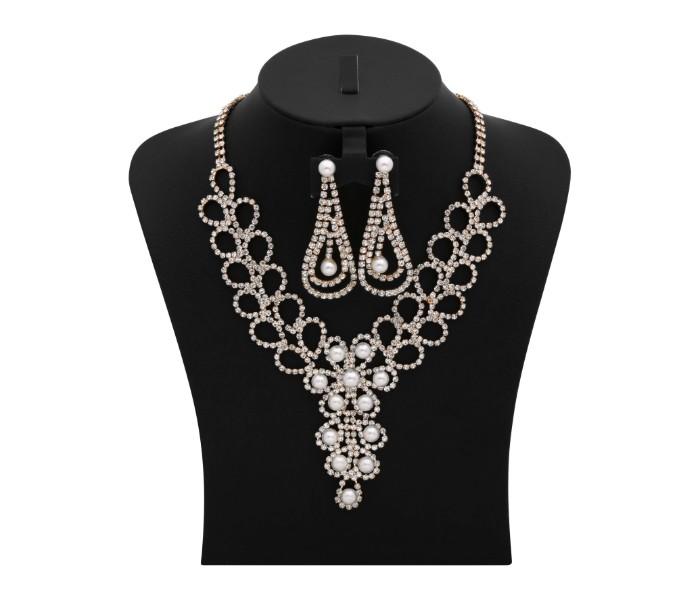 Kavani Pearl Drop crystal Zirconia Necklace Set with Earrings 33026 White and Gold - Zoom Image 3