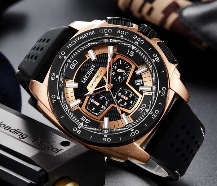 MEGIR 2056 Men Casual Luxury Silicone Band Military Chronograph Sport Watch - Gold - Zoom Image 3