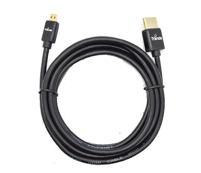 Trands TR-CA878 Type D Micro HDMI Male to Type A HDMI Male Cable - Black, 2 Meter - Zoom Image 2