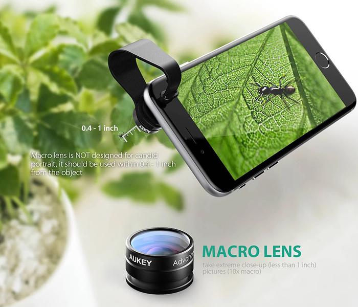 AUKEY PL-A2 2-in-1 Mini 10X Macro Lens & Mini 160 FOV Fish Eye Wide-Angle Lens - Black - Zoom Image 6