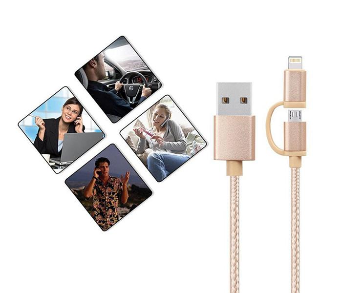 Trands TR-CA784 2-in-1 Micro USB Cable with MFi Certified Lightning Adapter - Beige - Zoom Image 3