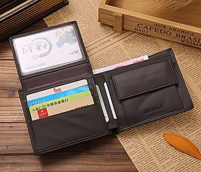 JINBAOLAI CW-8041 Short Bifold Genuine Leather Men Luxury Wallet With Coin Pocket Purse - BROWN - Zoom Image 2