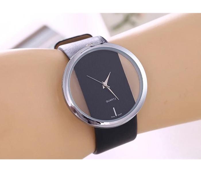 Transparent Quartz Leather Korean Wrist Watch for Unisex - Black - Zoom Image 1