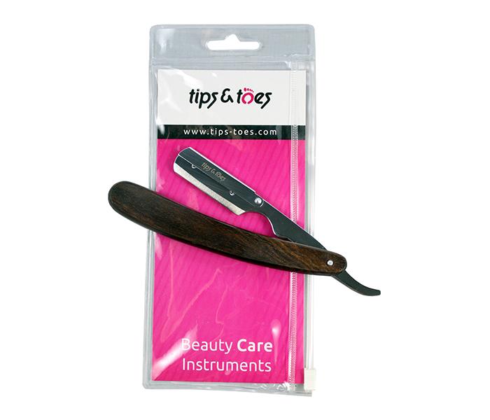 Tips & Toes TT-0741 Professional Straight Razor with Wooden Handle - Brown & Silver - Zoom Image 2