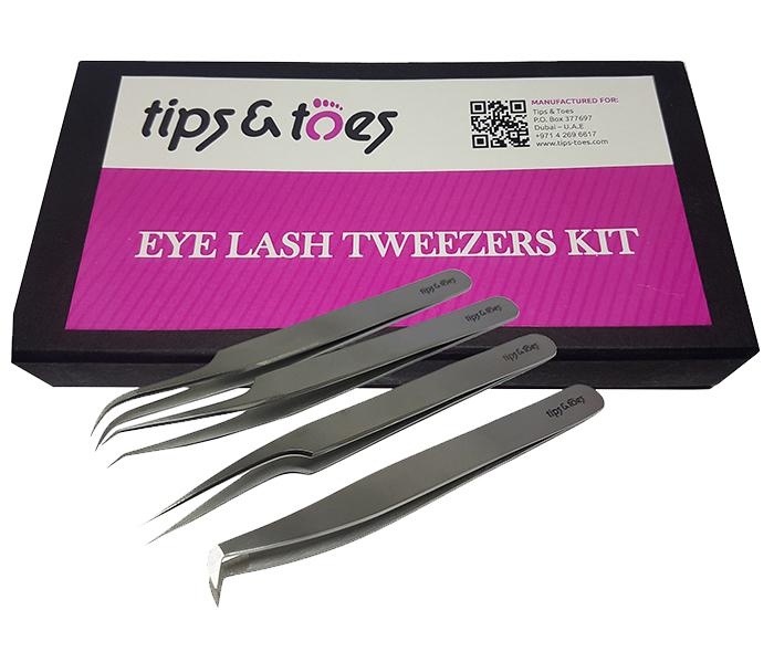 Tips & Toes TT-0040 4 Pieces Stainless Steel Eyelash Extension Tweezerss Kit - Silver - Zoom Image 3