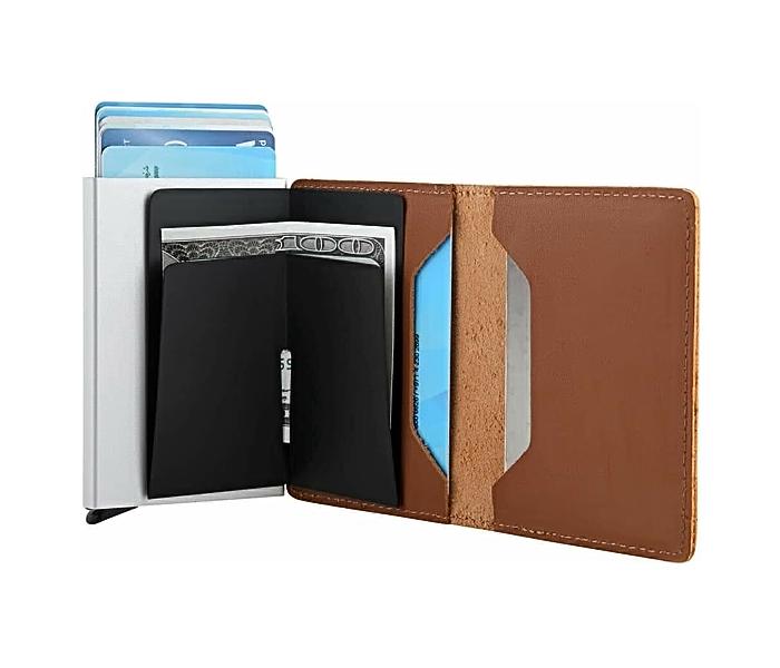 Bitza Ultra Slim Genuine Leather Card Holder Wallet with RFID Protection - Light Brown - Zoom Image 2