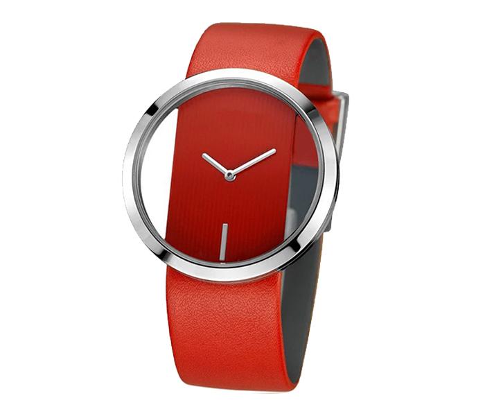 Transparent Quartz Leather Korean Wrist Watch for Unisex - Red - Zoom Image 2