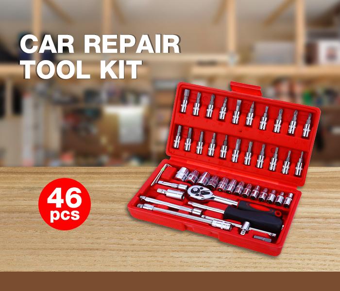 46pcs/Set Socket Ratchet Torque Wrench Extension Bar Drill Bits Automobiles Repair Tools Kit  - Zoom Image 1