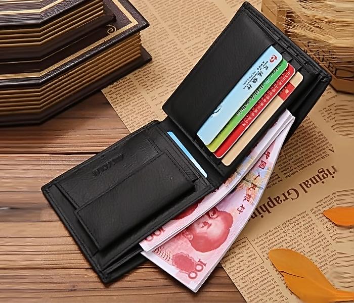 JINBAOLAI CW-8041 Short Bifold Genuine Leather Men Luxury Wallet With Coin Pocket Purse -BLACK - Zoom Image 3