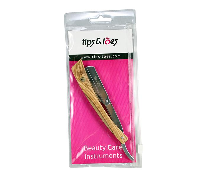 Tips & Toes TT-0738 Professional Straight Razor with Wooden Handle - Brown & Silver - Zoom Image 1