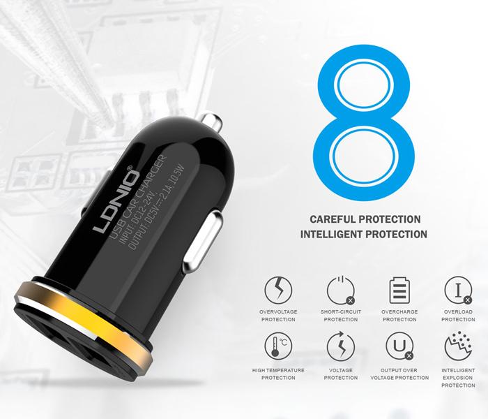 LDNIO 2 USB 5V-2.1A Quick Car Charger (Dual Port) - Zoom Image 2