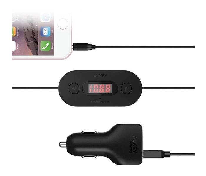 AUKEY BT-F2 In Car FM Transmitter Radio Adapter with Dual USB 4.8A Car Charger - Black - Zoom Image 4