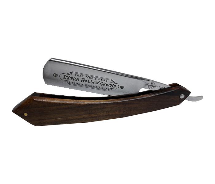 Tips & Toes TT-0711 Extra Hollow Ground Straight Handle Razor Kit with Wood Handle - Brown & Silver - Zoom Image 1