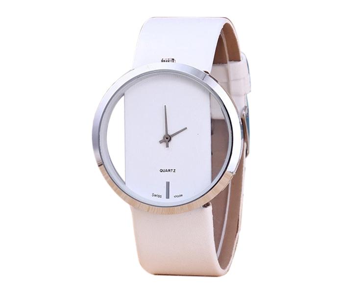 Transparent Quartz Leather Korean Wrist Watch for Unisex - White - Zoom Image 1