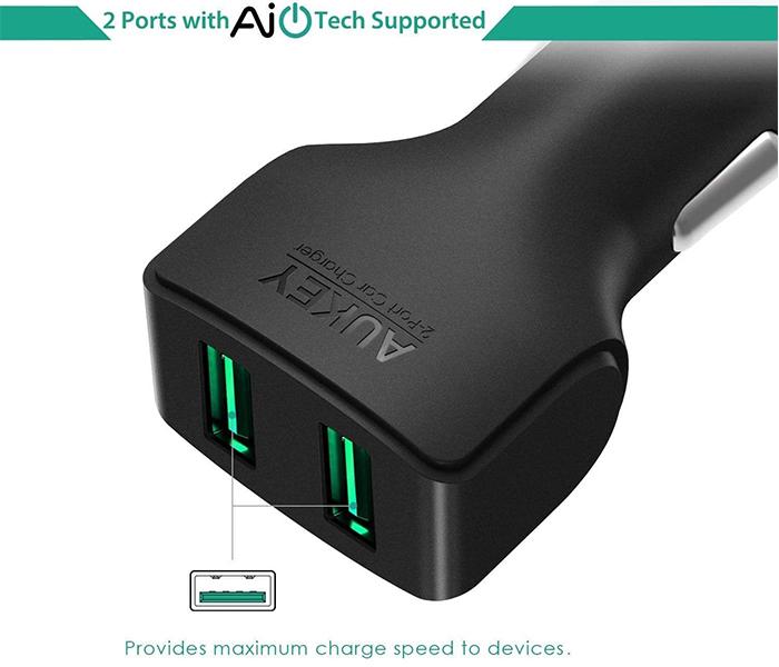 AUKEY CC-S3 4.8A Dual USB Port Car Charger with Ai Power - Black - Zoom Image 3