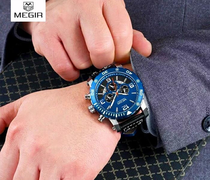 MEGIR 2084 Multi-Functional Chronograph Leather Quartz Watch - Blue - Zoom Image 1