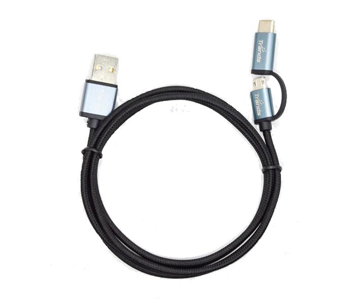 Trands TR-CA027 2-in-1 Micro USB Nylon Braided Data Cable with Type C Adapter for Data Sync Charging - 1.2 Meter - Zoom Image 2