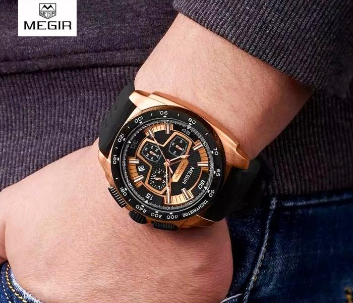 MEGIR 2056 Men Casual Luxury Silicone Band Military Chronograph Sport Watch - Gold - Zoom Image 1