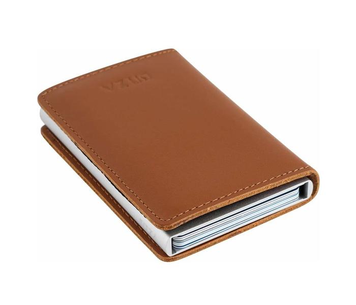 Bitza Ultra Slim Genuine Leather Card Holder Wallet with RFID Protection - Light Brown - Zoom Image 3