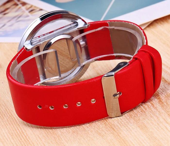 Transparent Quartz Leather Korean Wrist Watch for Unisex - Red - Zoom Image 1