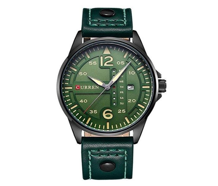 Curren 8224 Leather Band Analog Waterproof Sport Quartz Wrist Watch - Green For Men - Zoom Image 2