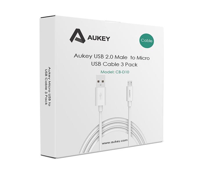 AUKEY CB-D10 20AWG Qualcomm Quick Charge 2.0 & 3.0 Micro USB Cable - 3 Pieces, White - Zoom Image 2