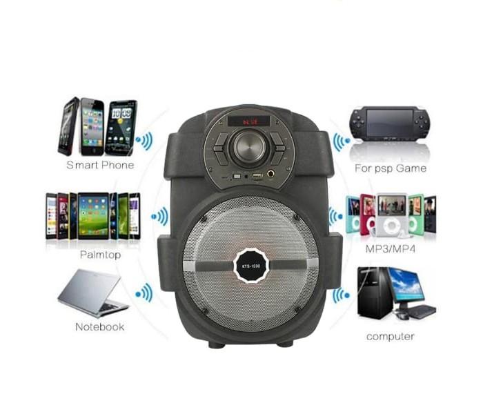 DJ Party Heavy Duty Superb Bass Outdoor Stereo Wireless Bluetooth Speaker with Karaoke Mic, FM Radio, Micro SD and USB Slot KTS-1030 Black - Zoom Image 5