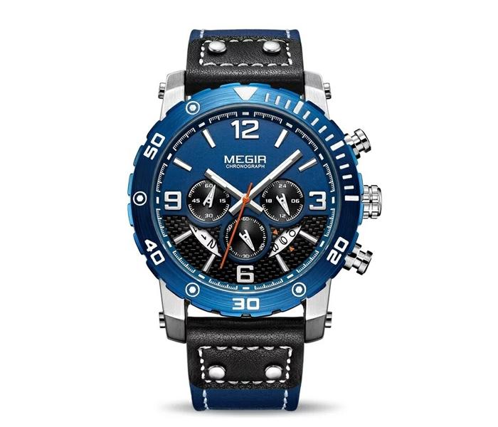 MEGIR 2084 Multi-Functional Chronograph Leather Quartz Watch - Blue - Zoom Image 2