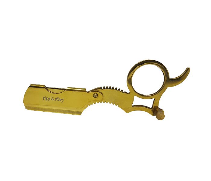 Tips & Toes TT-0679 Stainless Steel Ring Finger Insert Handle Straight Edge Shaving Razor - Gold - Zoom Image 1