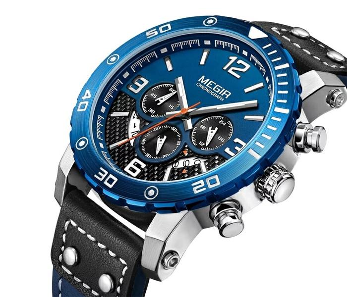 MEGIR 2084 Multi-Functional Chronograph Leather Quartz Watch - Blue - Zoom Image 4