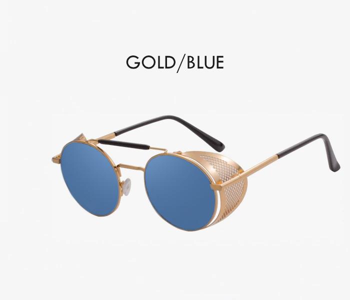 Unisex Vintage Steampunk Sunglasses with Side shade - Gold/Blue - Zoom Image 1