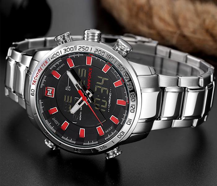 Naviforce 9093 Sports Waterproof Stainless Steel For Men - Silver And Red - Zoom Image 2