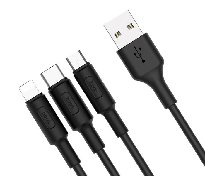 Hoco X25 Cable USB to Lightning Micro-USB Type-C 3 in 1 Charging Cable - Black - Zoom Image 3