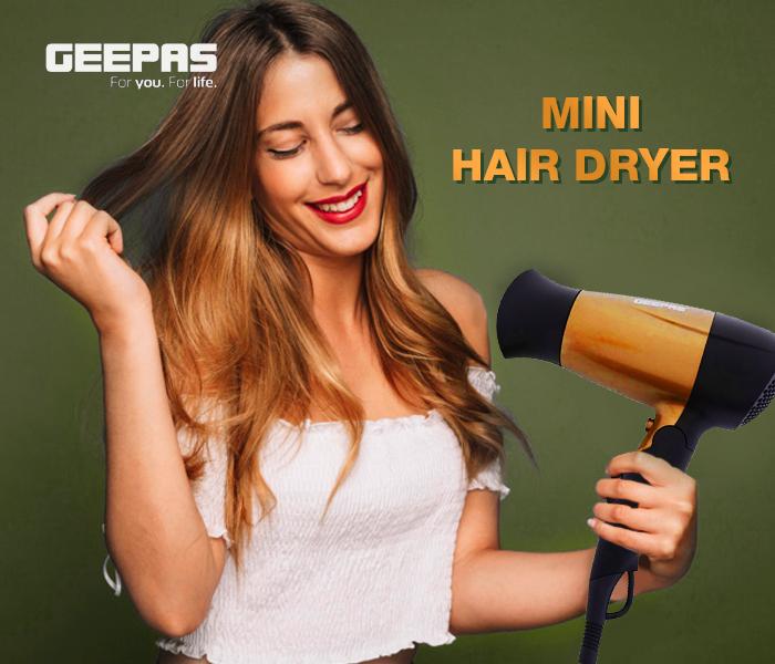 Geepas GH8642 1600 watt Mini Hair Dryer with 2 Speed Control - Gold - Zoom Image 1