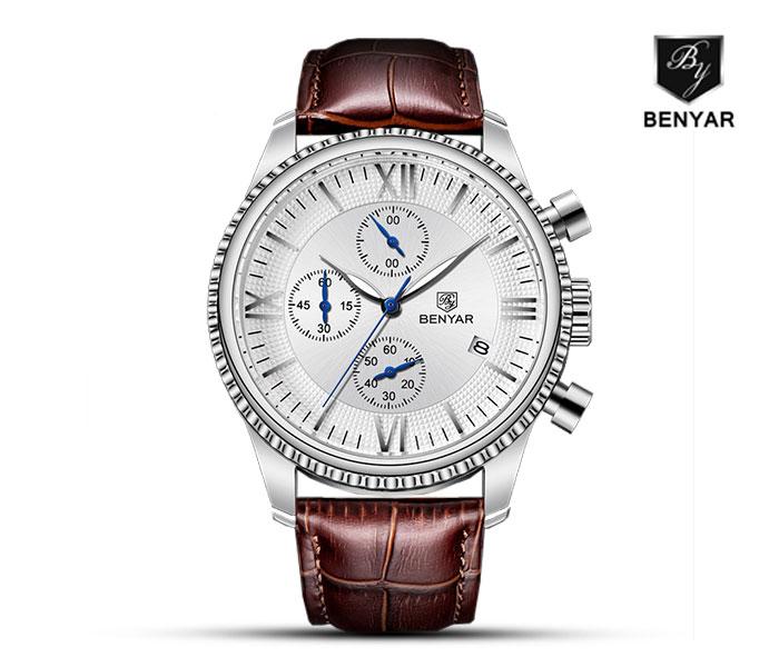 Benyar 5129 Quartz Watch For Men Brown and Silver - Zoom Image 1