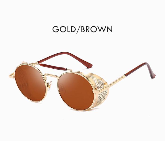 Unisex Vintage Steampunk Sunglasses with Side shade - Gold/Brown - Zoom Image 1