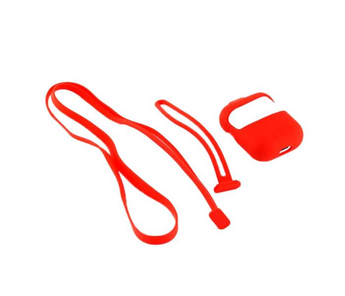 Soft Silicone Capsule Airpods Case with Strap Set - RED - Zoom Image 3