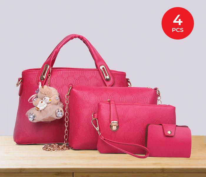 Ladies Luxury Bag 4 pcs Set with Bear JA061 - Dark Pink - Zoom Image 2